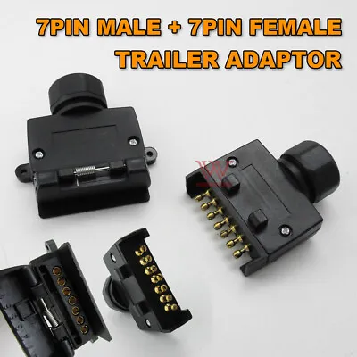 7 Pin Flat Female Socket + Male Plug Adaptor Trailer Wiring Caravan Connector • $15.95