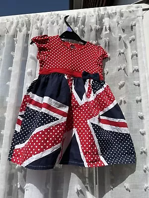 BEAUTIFUL FULL SKIRT T SHIRT TOP UNION JACK BABY DRESS SZ 12-18 Mt CORONATION • £15.99