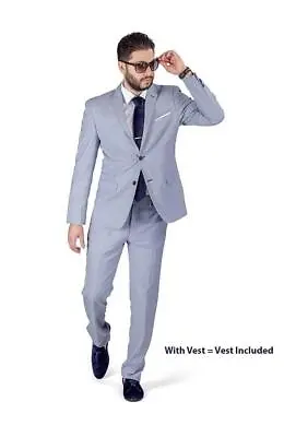 Stone Blue Gray 3 Piece 2 Button Micro Texture Weave Mens Suit 11812 BY AZARMAN • $149