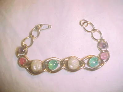 Vintage Prong Set Glass Cabachon Stone Set Chain Bracelet 7 Inch • $5.99