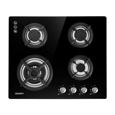 Devanti Gas Cooktop 4 Burner Ceramic Glass Cook Top Stove Hob Cooker LPG NG 60cm • $219.95