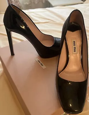 Miu Miu Shoes 37 Black Patent Court Shoe Worn Once In Original Box  • £40