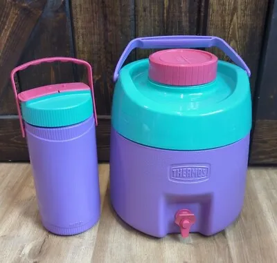 2 Vtg Thermos 7908 (2 Gal) & 7948 (.5gal) Purple Pink Teal Cooler Water Jugs • $42.99