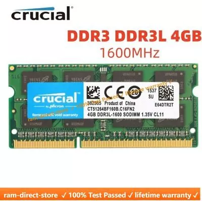 Crucial DDR3L 4GB 8GB 1600 PC3-12800 1.35V SO-DIMM RAM Memory Laptop Notebook • $9.89