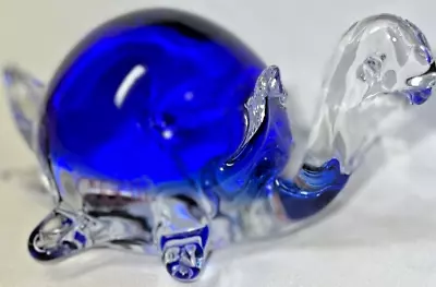 TURTLE  Murano Paperweight Tortoise Oggetti HandBlown Ocean Blue Glass Figurine • $37.99
