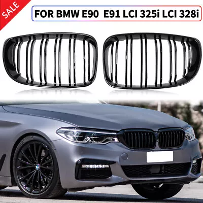 For BMW 3 Series E90 E91 2009-11 Gloss Black Front Kidney Dual Slat Grill Grille • $26.39