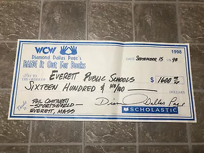 WCW 1998 22  X 10  Large Prop Check Signed By Diamond Dallas Page VERY RARE • $700