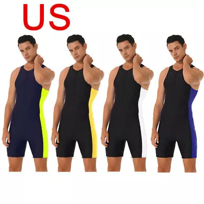 US Mens Bodysuit One Piece Sleeveless Bathing Suit Training Swimwear Gym Workout • $7.03