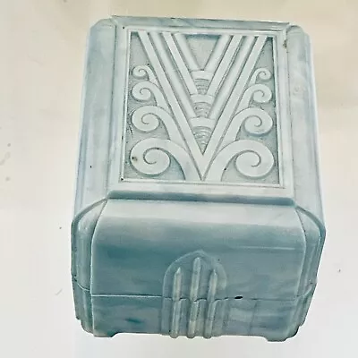 Vintage Art Deco Celluloid Bakelite Velvet Ring Box Marbled Slate Blue 1920s-30s • $49