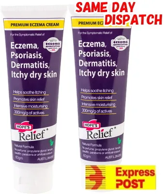 2x 60g Hopes Relief Cream Premium Eczema Psoriasis Dermatitis Hope's Relief • $25.04
