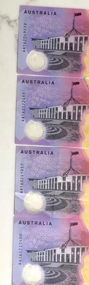 $39.88 • Buy 2016 RARE  FIRST PREFIX  Australian $5 Notes X 4 ** AA16  **  LOW MINTAGE✨