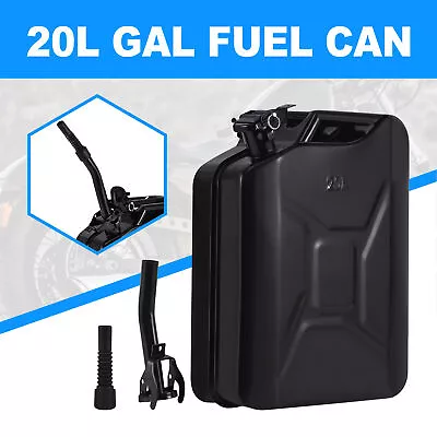 5 Gallons Jerry Can With Spout 20L Liter Steel Oil Gas Tank Gasoline Black • $34.89