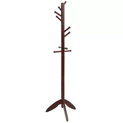 Wooden Coat Rack Free Standing Entryway Hall Tree 2 Heights W/ 11 Hooks Walnut • $29.99