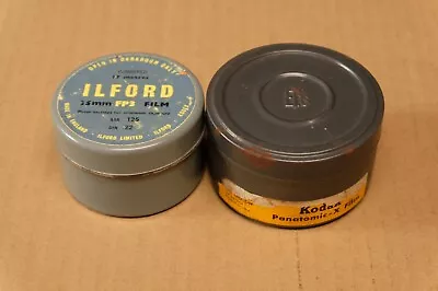 $25 • Buy 2 Ilford Kodak 35mm Film Cans Canisters Containers FPI Panatomic-X Expired 1968