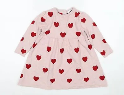 Marks And Spencer Girls Pink Geometric Viscose Jumper Dress Size 2-3 Years Crew  • £3.25