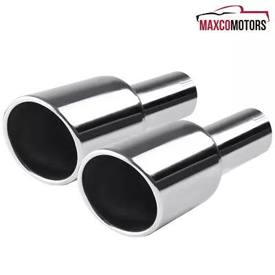 Muffler Exhaust Fits 2.5  Inlet 4.125  Outlet Dual Chrome Angle Cut Round Tip • $39.49