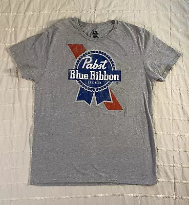 Pabst Blue Ribbon T Shirt Men's Size Large Gray Classic Logo Short Sleeve Tee • $6.99