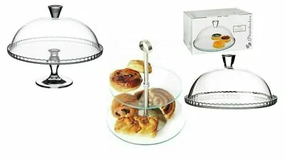 32cm Retro Vintage Glass Cake Stand Afternoon Tea Wedding Cake Lid Dome Display • £10.99