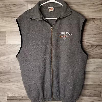 Vintage Cannon Beach Mens Grey Full Zip Fuzzy Vest Size Large Made In USA Oregon • $22.95