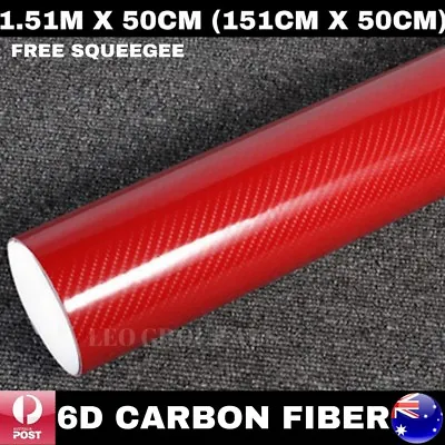 1.51m X 50cm 6d Red Super Ultra Gloss Carbon Fibre Fiber Car Vinyl Wrap Film 4d • $24.99