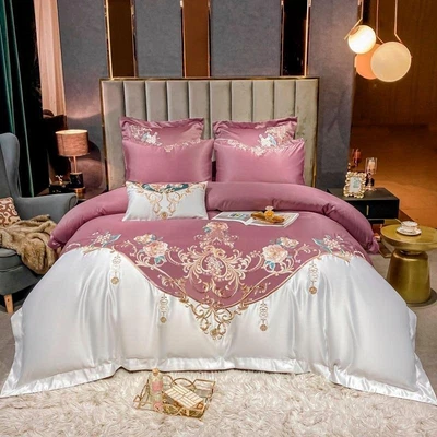 2018 Luxury Red European Style Bedding Set Silk Cotton Blend Jacquard King Size Duvet Cover Flat