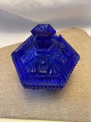 Cobalt Blue Trinket Box Glass Footed With Lid Vintage • $8.98