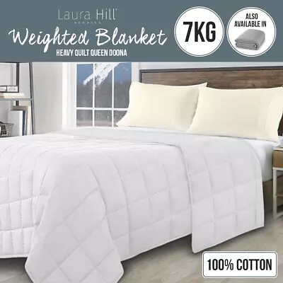 Laura Hill 7kg Weighted Blanket Bedding Heavy Doona Quilt Queen Sleep White • $75