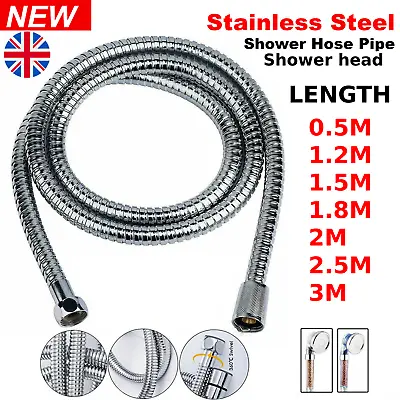 Shower Hose Stainless Steel Flexible Chrome Shower Bathroom Pipe Bath Taps • £3.20