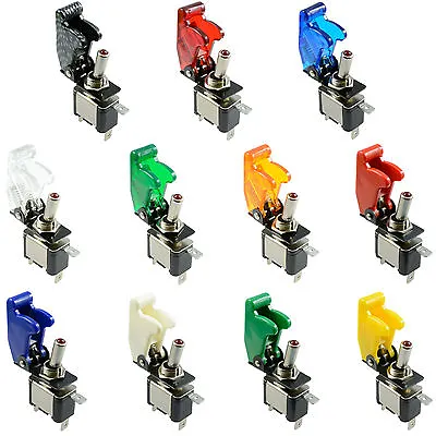 Illuminated LED Toggle Switch With Missile Style Flick Cover 12V Car Dash • £3.49