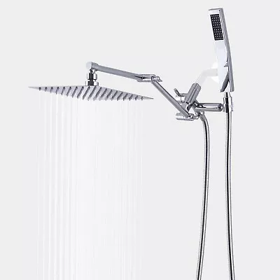 Chrome 8 In All Metal Rainfall Shower Head With Handheld Combo Extension Arm • $48.98