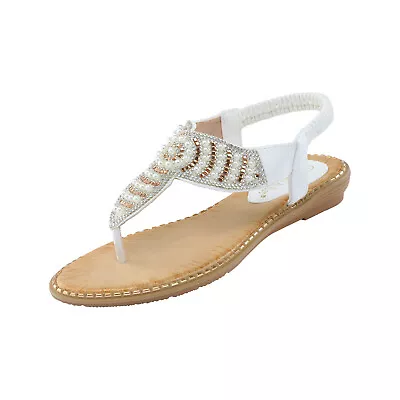 Women Flat Sandals Summer Flip Flops Boho Rhinestone Bohemian Sandals • $32.82