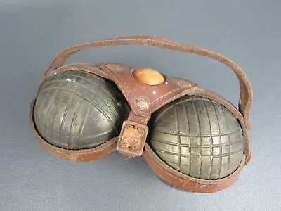 £80 • Buy Antique Pair Of Bronze Petanque Boule Balls With Wooden Widget & Leather Case