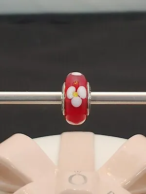 Authentic Pandora Sterling Silver RED FLOWERS Murano Bead #790622 • $24.50