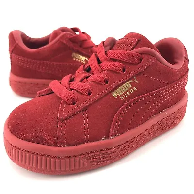 Puma Suede Classic Red Mono Gold Infant Children’s Size 4C 381572 01 • £15.75