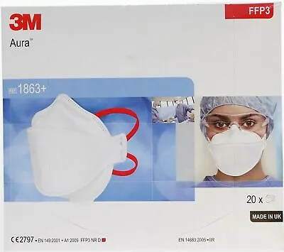  3M FFP3 AURA 1863+Highest Protection Healthcare Respirator Face Mask BOX Of 20 • £17.99