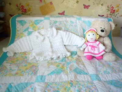 Hand Knitted Baby Girls White Frilly Cardigan 6-12 Months DK • £7.99