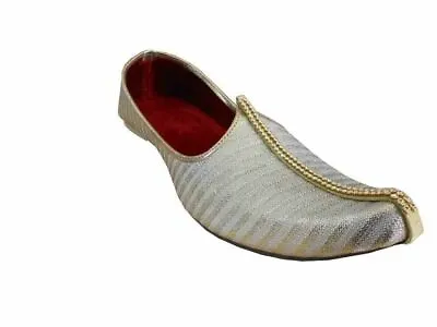 Men Shoes Leather Handmade Indian Jutties Loafers Mojaries Cream Size UK 5.5 • £44