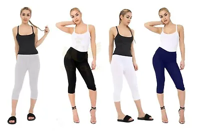 Adult Women Ladies Cropped Stretchy 3/4 Length Cotton Leggings Footless Capri UK • £6.99