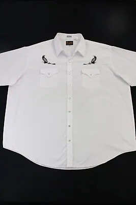 VTG Plains Western Shirt Mens 3XL Big Man White SS Pearl Snap Embroidered Eagles • $28