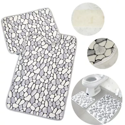 £7.99 • Buy 2Pcs Non-Slip Loop Pebbles Bath Mat Pedestal Set Ultra Soft Toilet Bathroom Rug