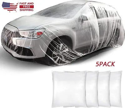 5Pcs Clear Plastic Temporary Universal Disposable Car Cover Rain Dust Garage US • $17.23