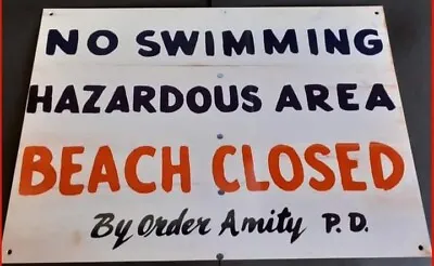 £14.99 • Buy Jaws Beach Closed Metal Sign Amity Quint Shark Orca Hooper Brody