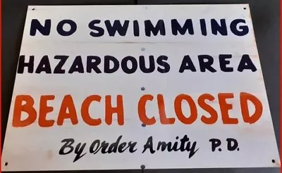 £14.99 • Buy Jaws Beach Closed Metal Sign Amity Quint Shark Orca Hooper Brody