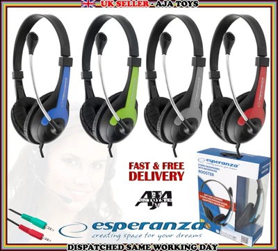 £9.99 • Buy Rooster Headphones Microphone Computer Stereo Headset Laptops Skype 4 Colours
