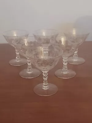 Fostoria CHINTZ Elegant Glass ETCHED Pattern 4 3/8  Low SHERBET Champagne Set 6 • $60.01