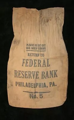 Federal Reserve Bank Canvas Coin Money Bag--Philadelphia PA No. 5-FREE SHIPPING • $12.22