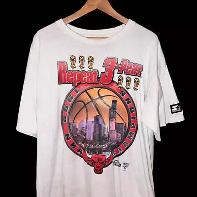 VTG 90s Starter Chicago Bulls 1998 NBA Basketball Champion T Shirt Jordan L • $28.49
