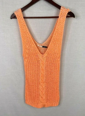 $29.99 • Buy Bershka Crochet Tank Womens Medium Orange Chunky Knit Strappy V-Neck Top Comfy
