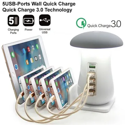 5 Multi Port USB Charging Station Hub Charger Adapter For IPads IPhone Android • £19.99