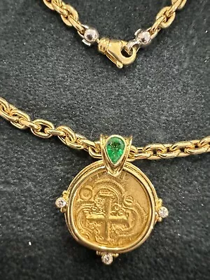 Bogota Colombia Spanish Gold Cob 2 Escudos Coin Pendant In 18K YG Cable Necklace • $6500